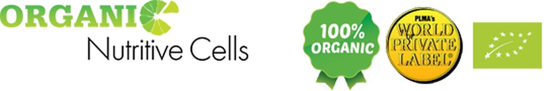 Nutritive Cells certification marks: 100% organic and the EU organic leaf